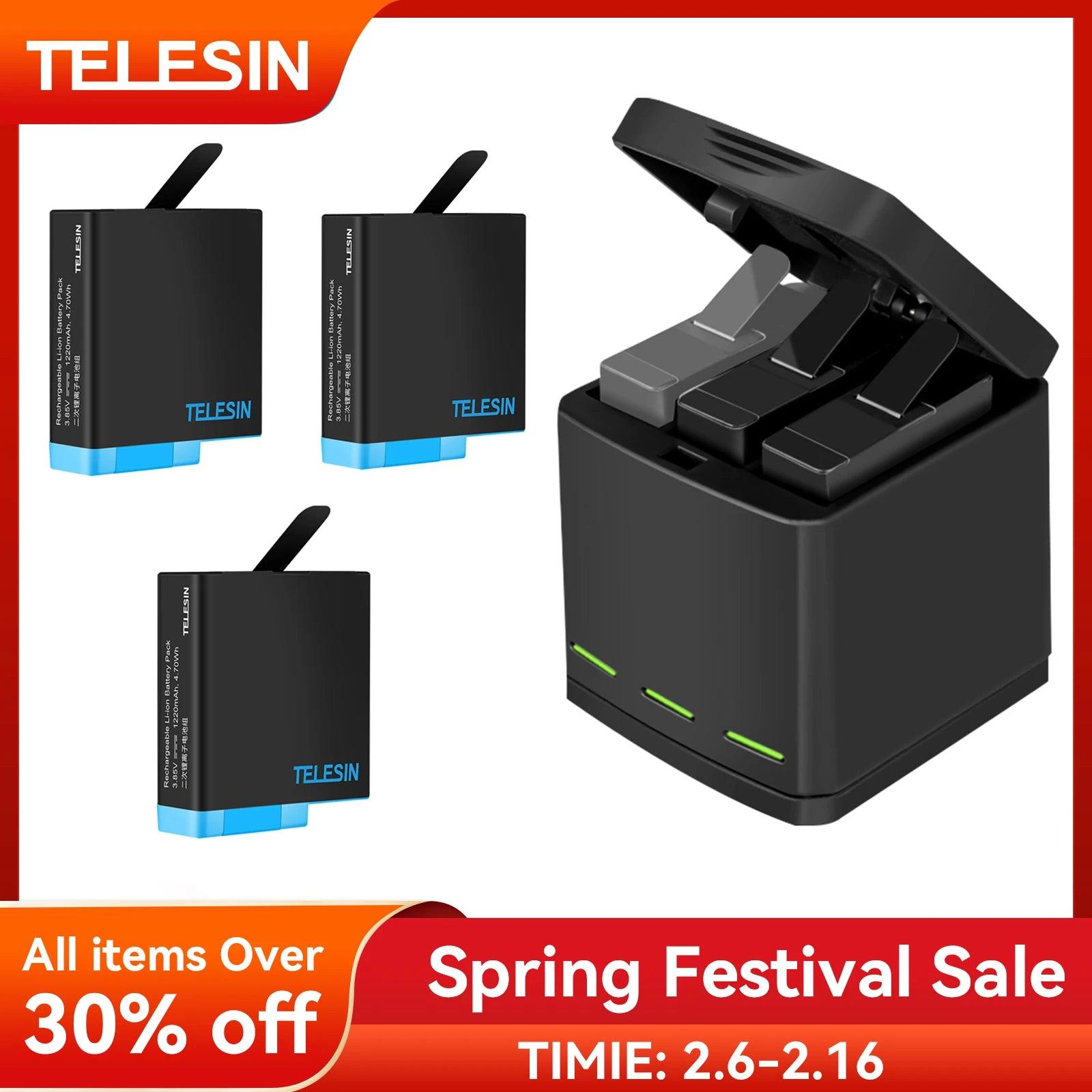 TELESIN Triple Battery Pack with LED Charger for GoPro Hero 5-8 Black Camera  ourlum.com   