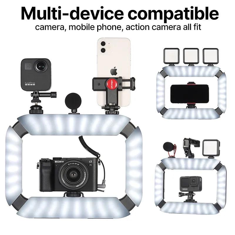 Versatile Smartphone Video Rig with Adjustable LED Ring Light for Professional Lighting and Multi-Functional Use  ourlum.com   