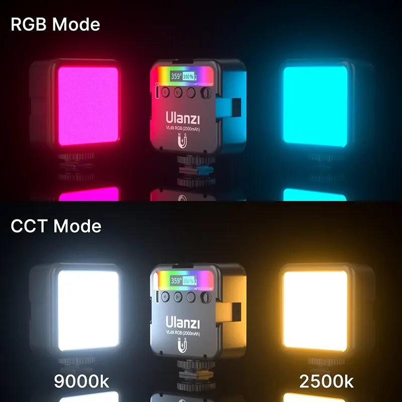 Portable RGB LED Light Kit for Smartphone, Camera, and Action Camera - Ulanzi VL49 RGB Fill Lamp  ourlum.com   