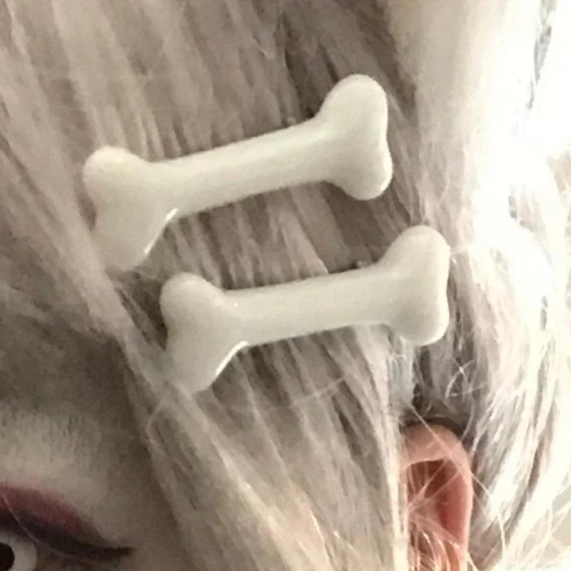 Lovely White Bone Hairpin Set for Fashionable Women - Chic Hair Accessories with Dog Bone Clips  ourlum.com   