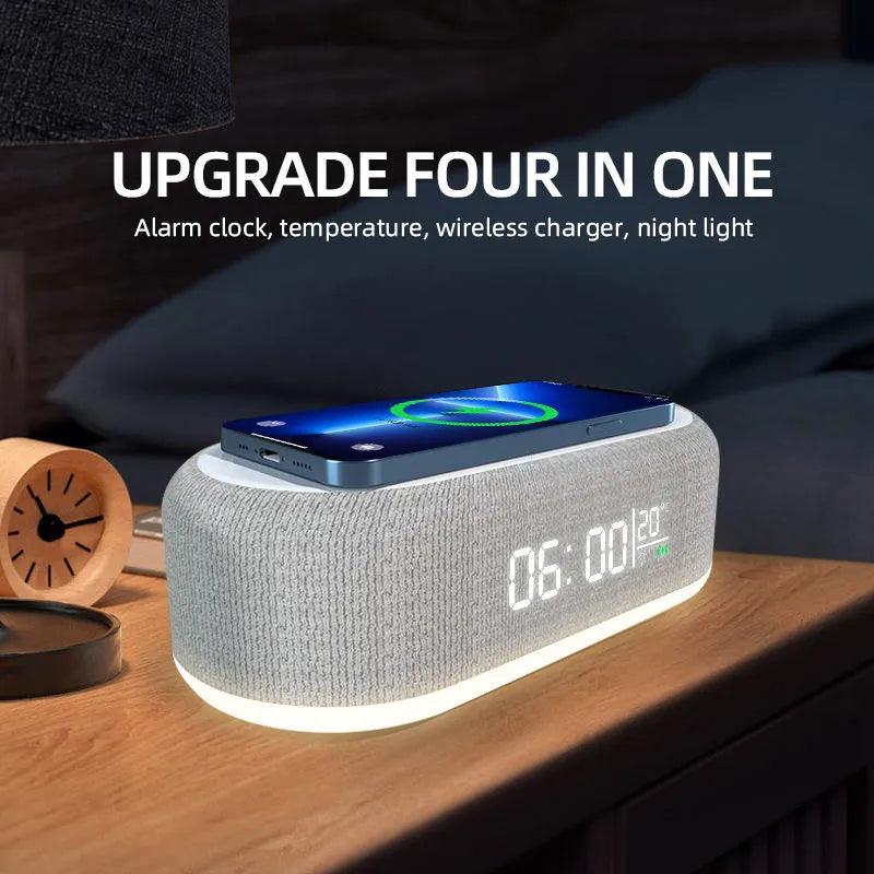 Wireless Charging Dock Station with Alarm Clock LED Light and Thermometer - 15W Fast Charger for iPhone Samsung  ourlum.com   