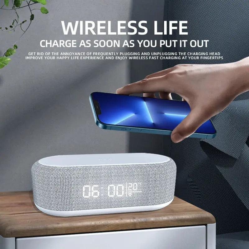 Wireless Charging Dock Station with Alarm Clock LED Light and Thermometer - 15W Fast Charger for iPhone Samsung  ourlum.com   
