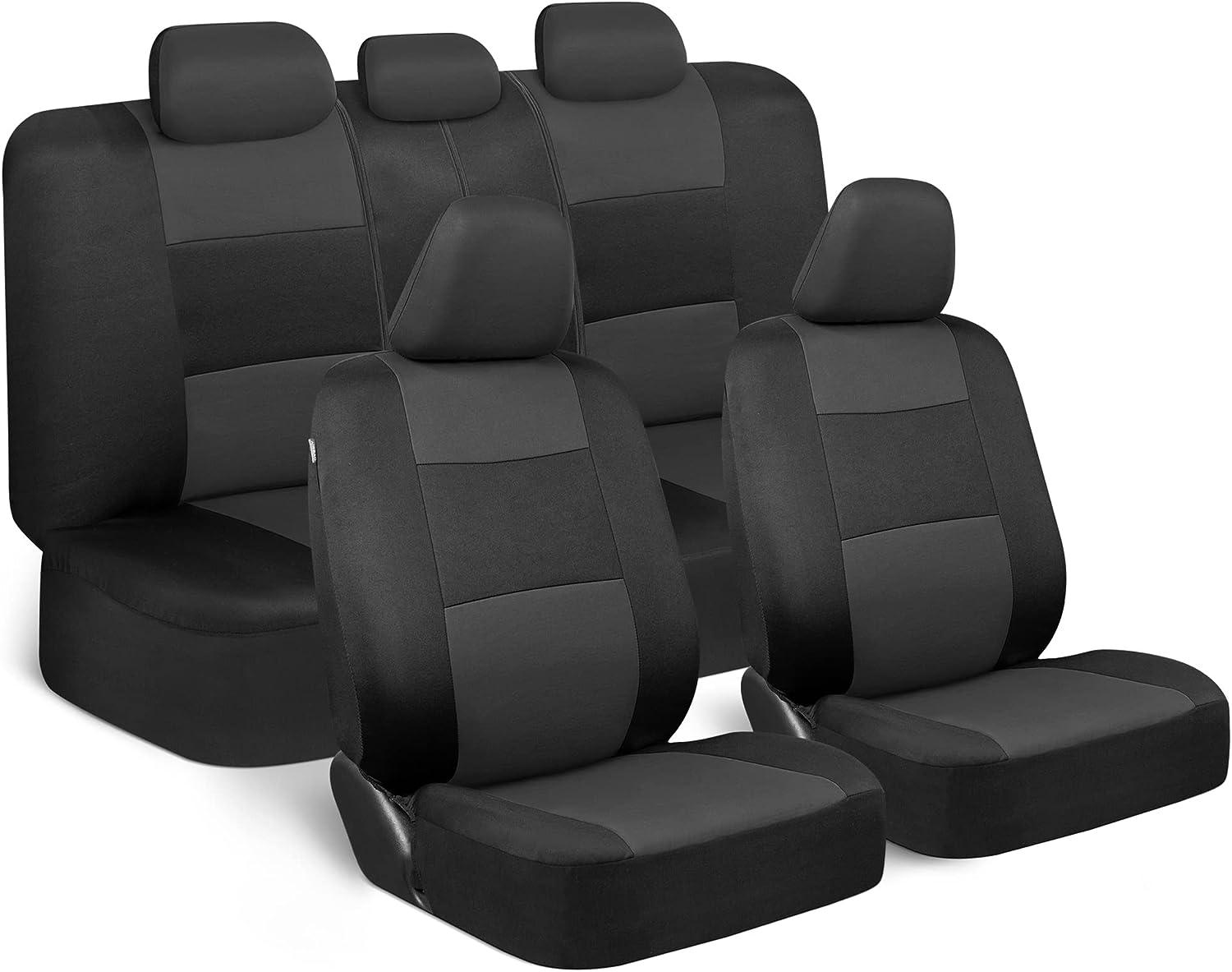 Car Seat Cover Set in Charcoal and Black - Full Set with Front and Rear Split Bench - Universal Fit for Cars, Trucks, Vans, SUVs Automotive Parts and Accessories Visit the BDK Store   